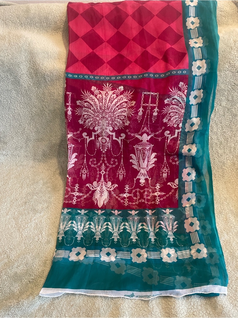 Women's Pink & Teal Printed Lightweight Scarf